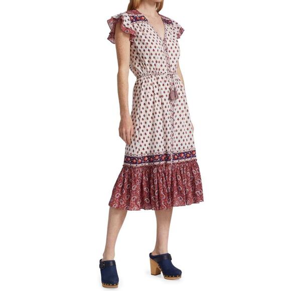 Veronica Beard Tinzia Mixed Paisley Tassel Midi Dress Red Multi Women's Small - Picture 2 of 9